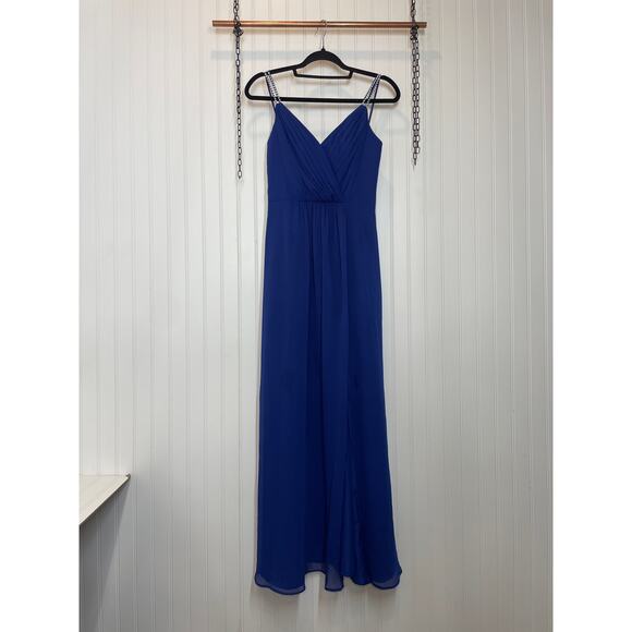 David’s Bridal Royal Blue Plated Fit And Flare Long Dress Gown Wedding Size 0 - Picture 1 of 7